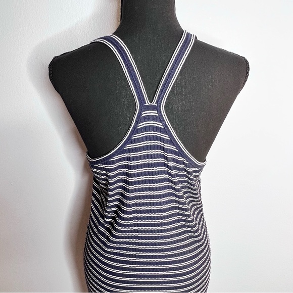 Madewell Womens Racerback Midi Tank Dress Large Striped Ribbed Navy Blue White - Picture 7 of 14